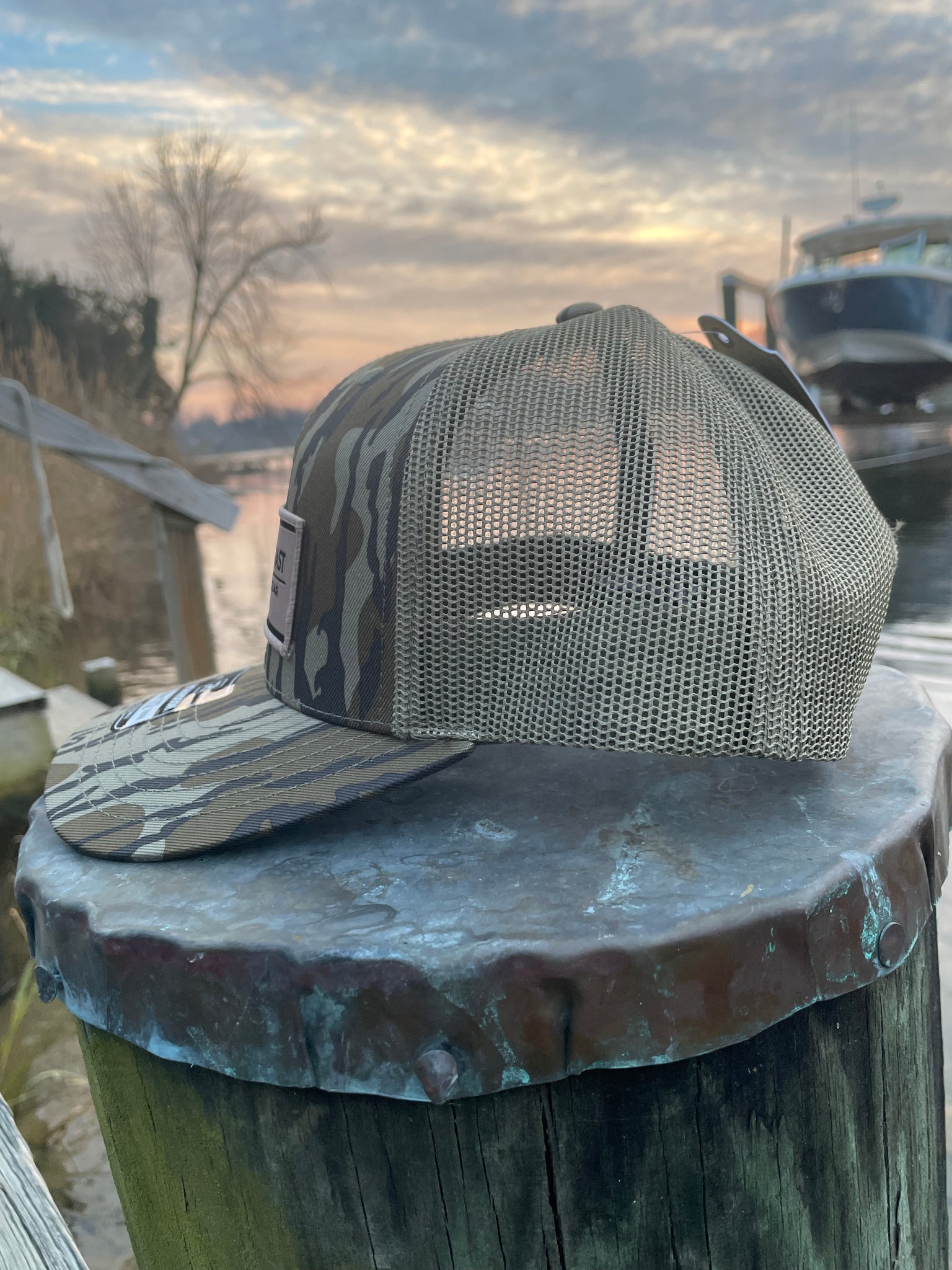 Green Camo Hat with Long Line Hunt Patch