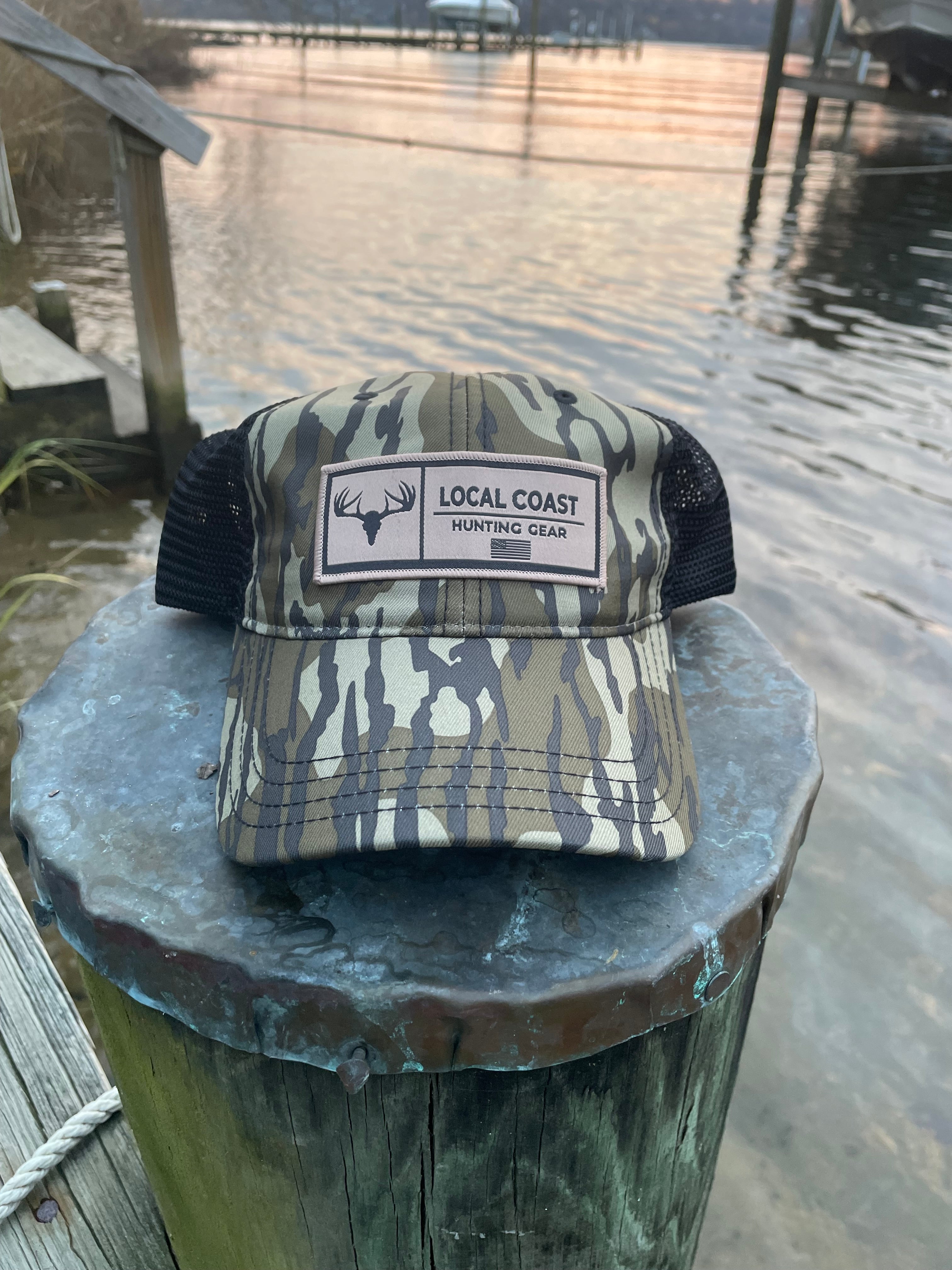 Green Camo Hat with Long Line Hunt Patch