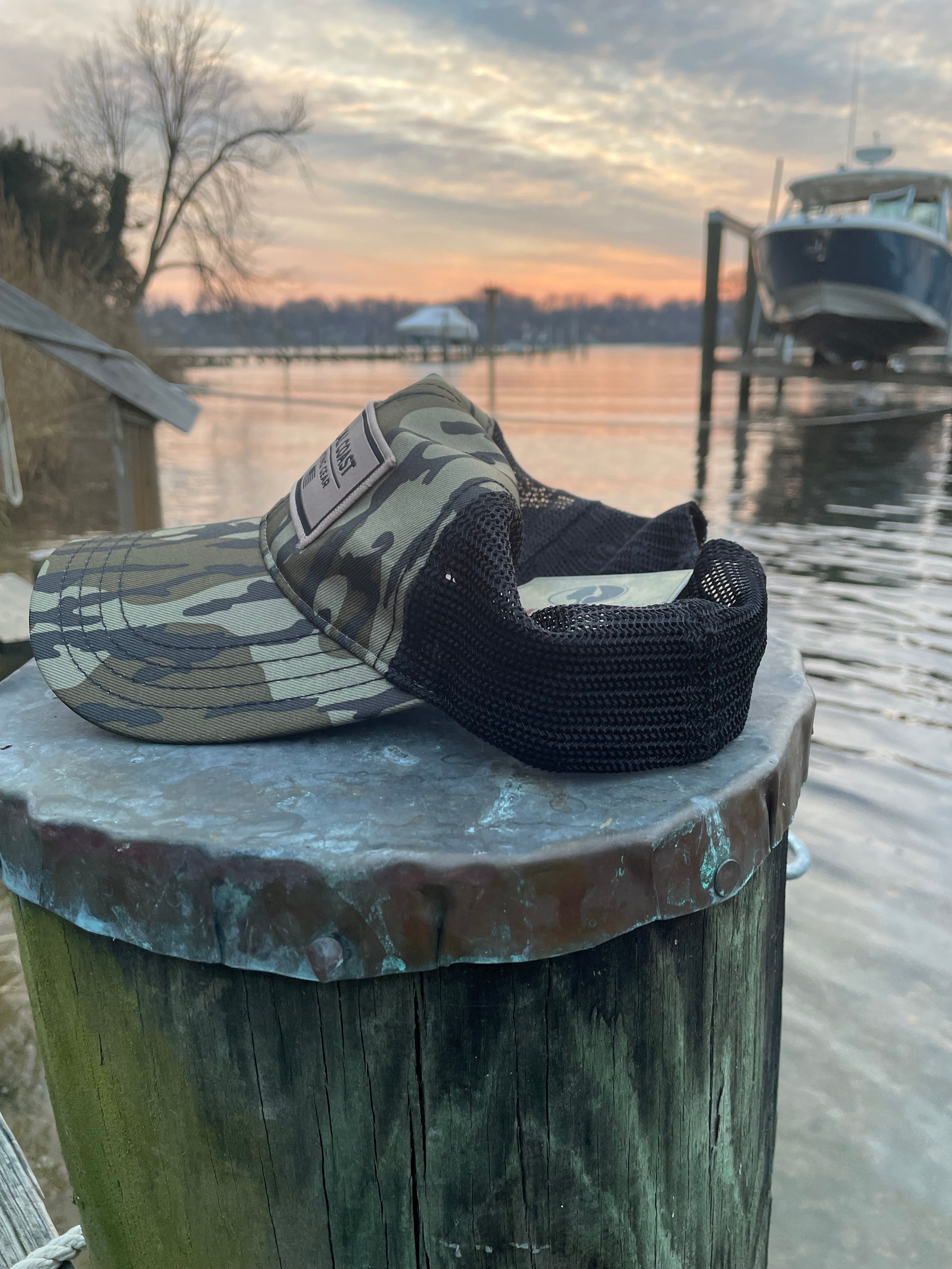 Green Camo Hat with Long Line Hunt Patch