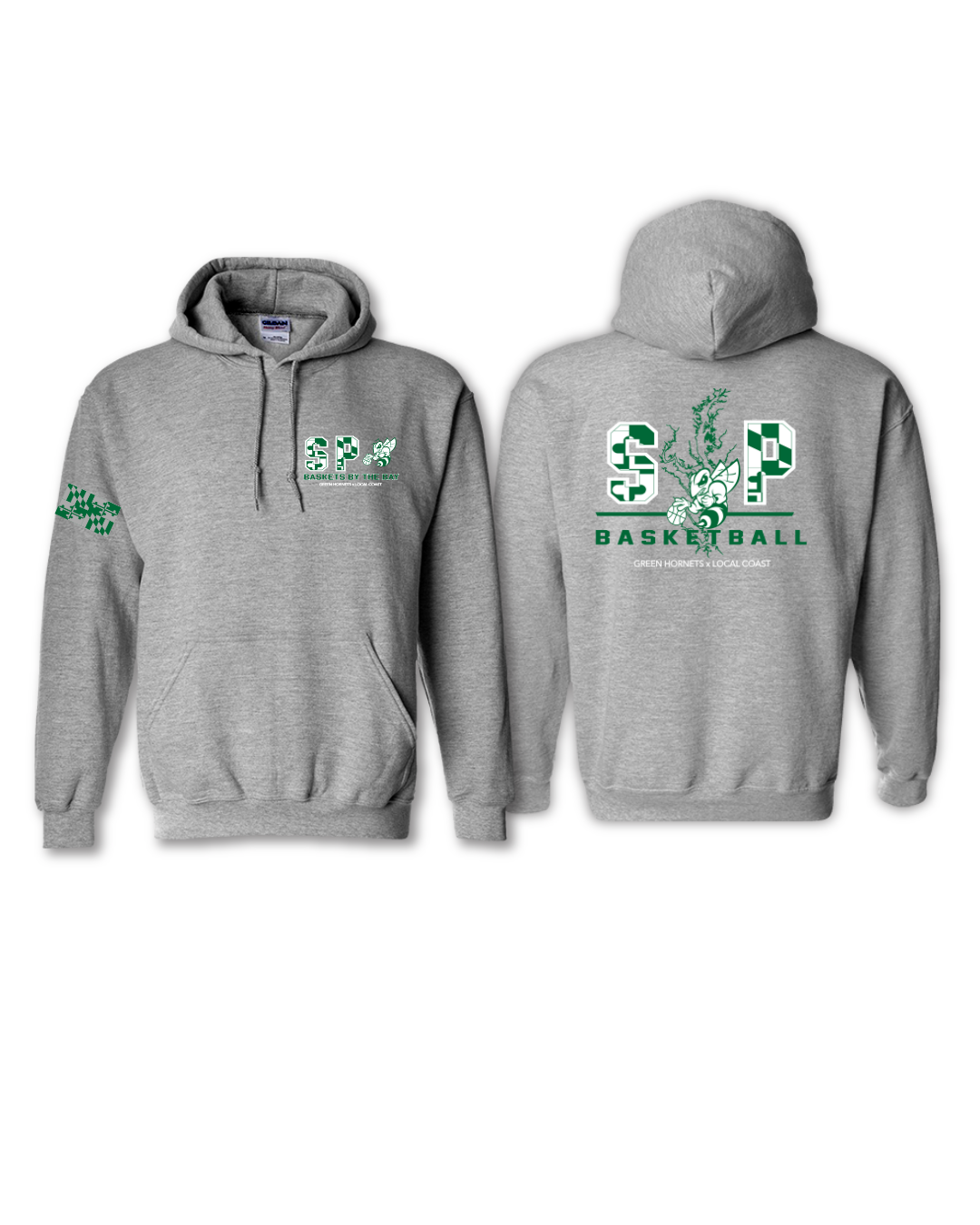 Adult Green Hornets x Local Coast Heather Gray Hooded Sweatshirt