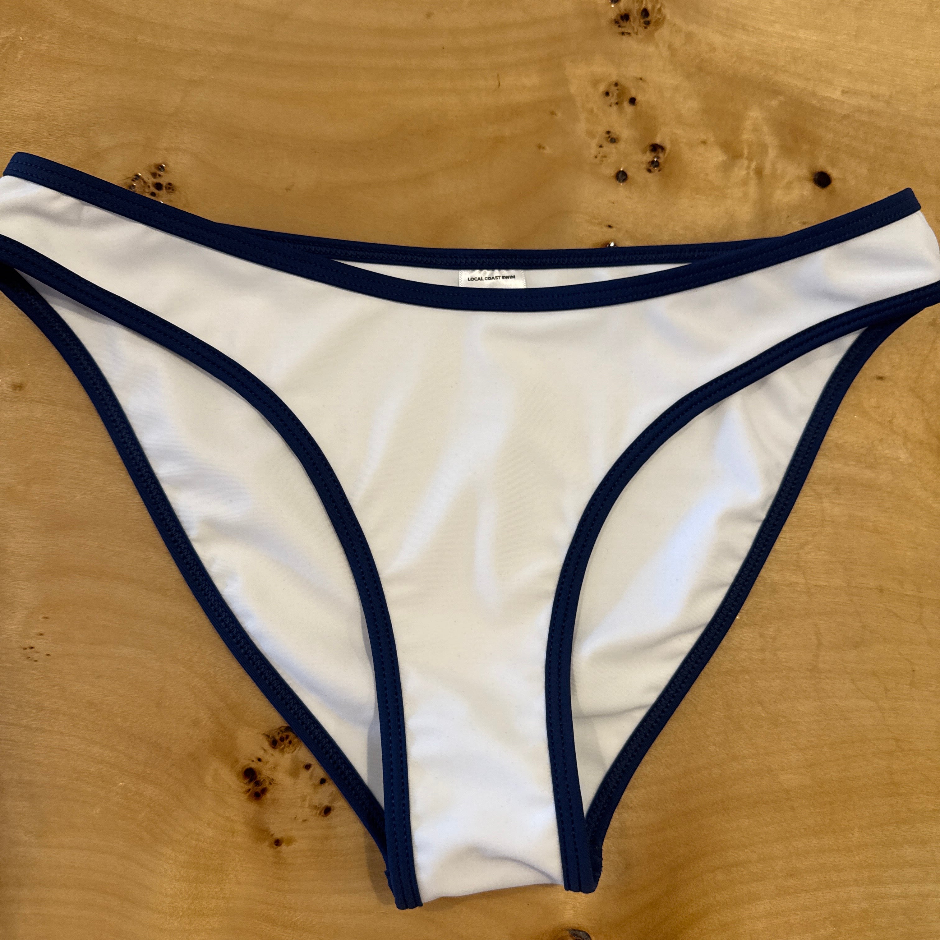 White & Navy Blue Tipped Bikini Bottom - Local Coast