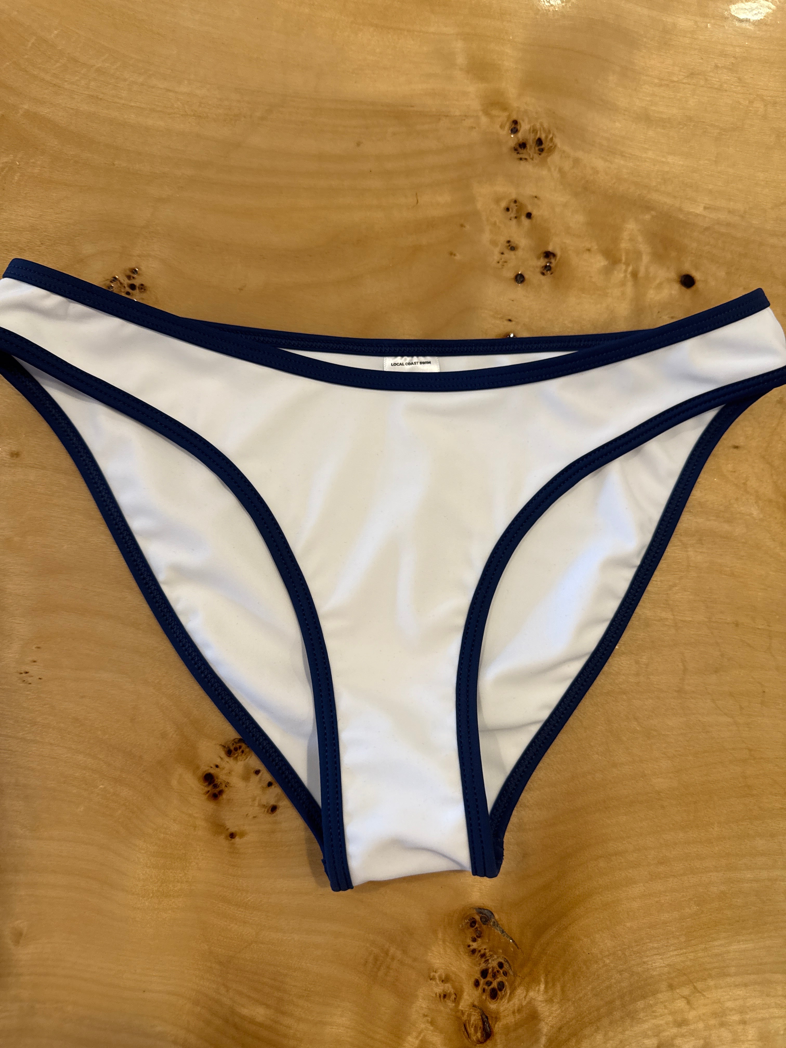 White & Navy Blue Tipped Bikini Bottom - Local Coast