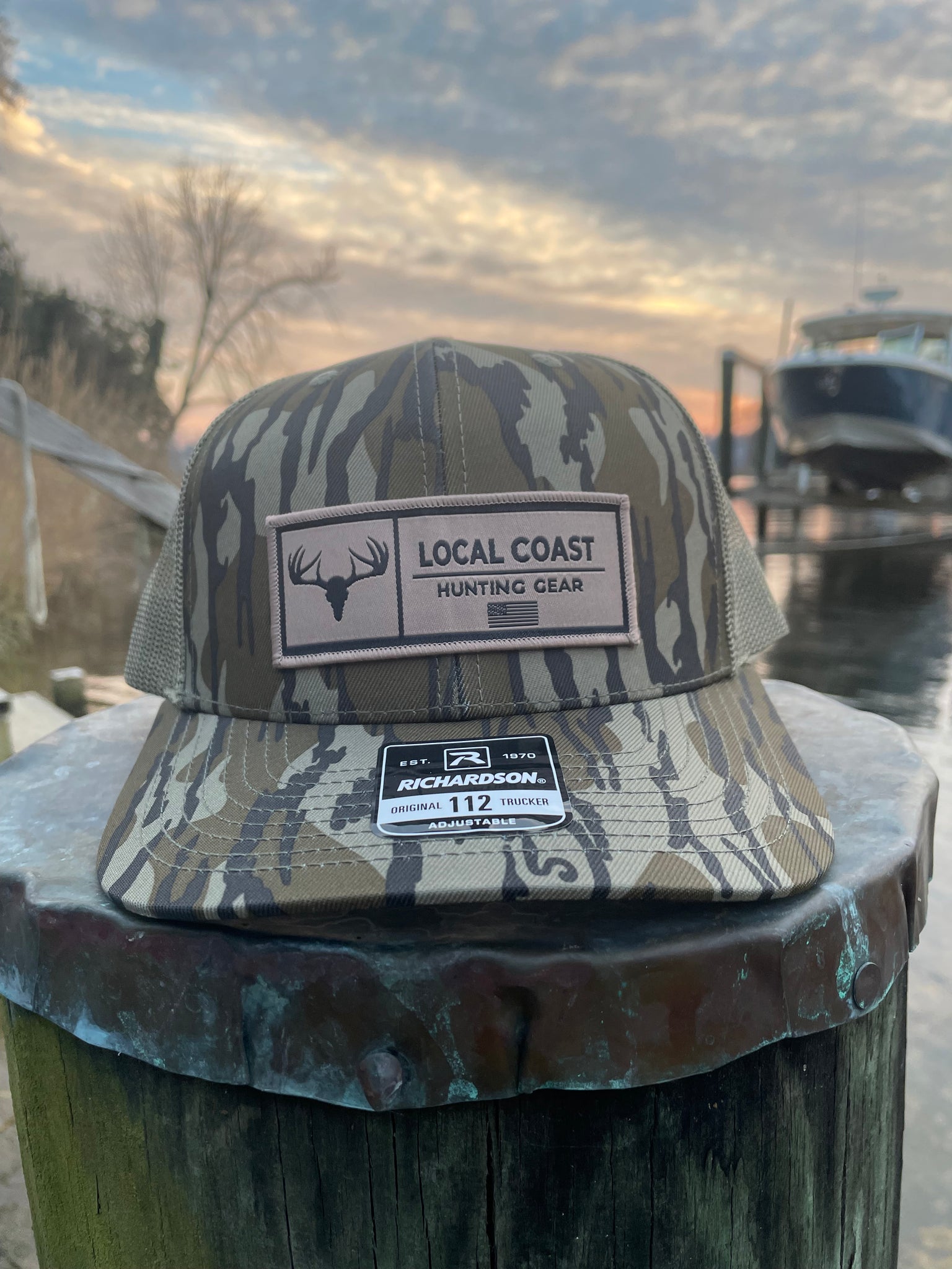 Green Camo Hat with Long Line Hunt Patch