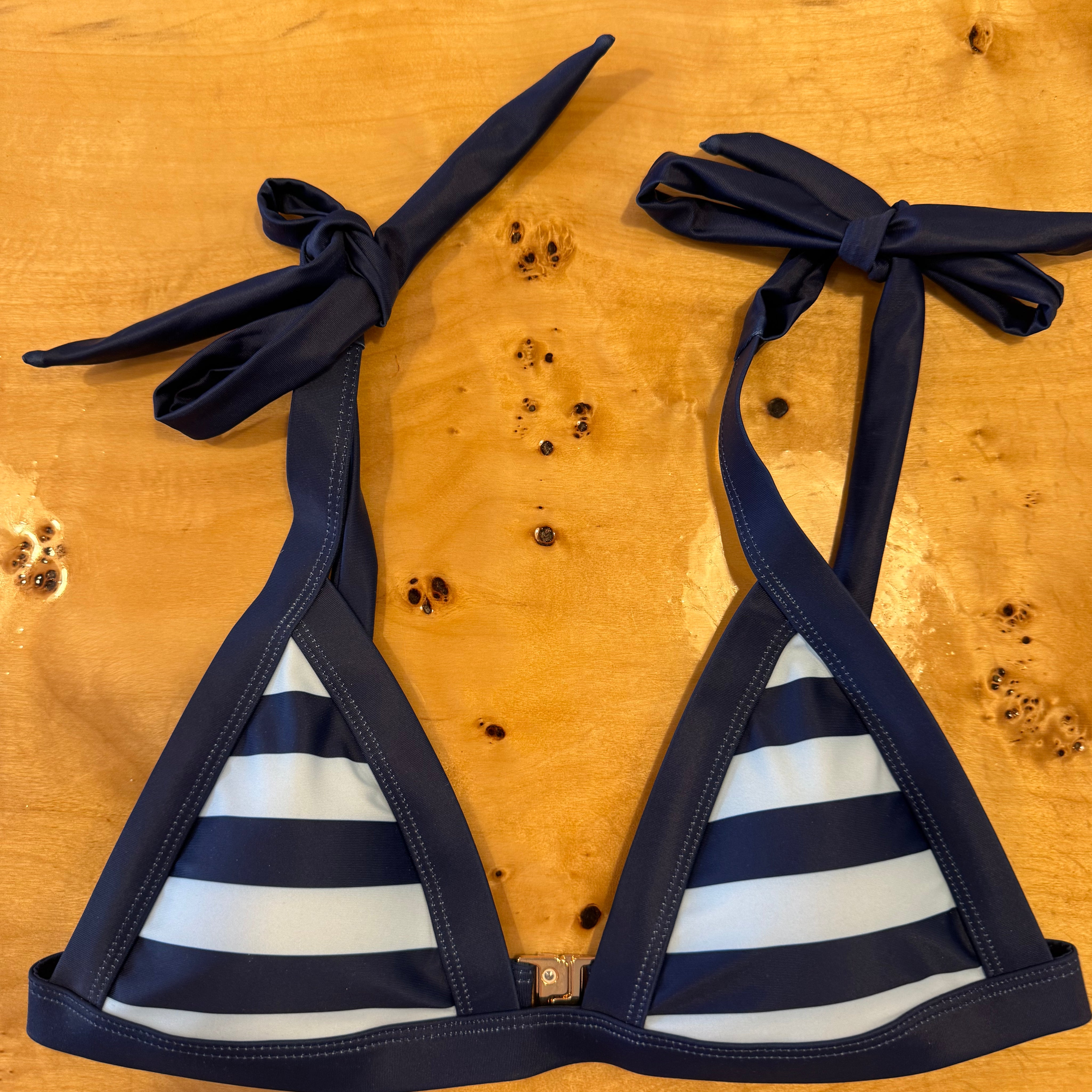 Navy & Light Blue Striped Bikini Top - Local Coast