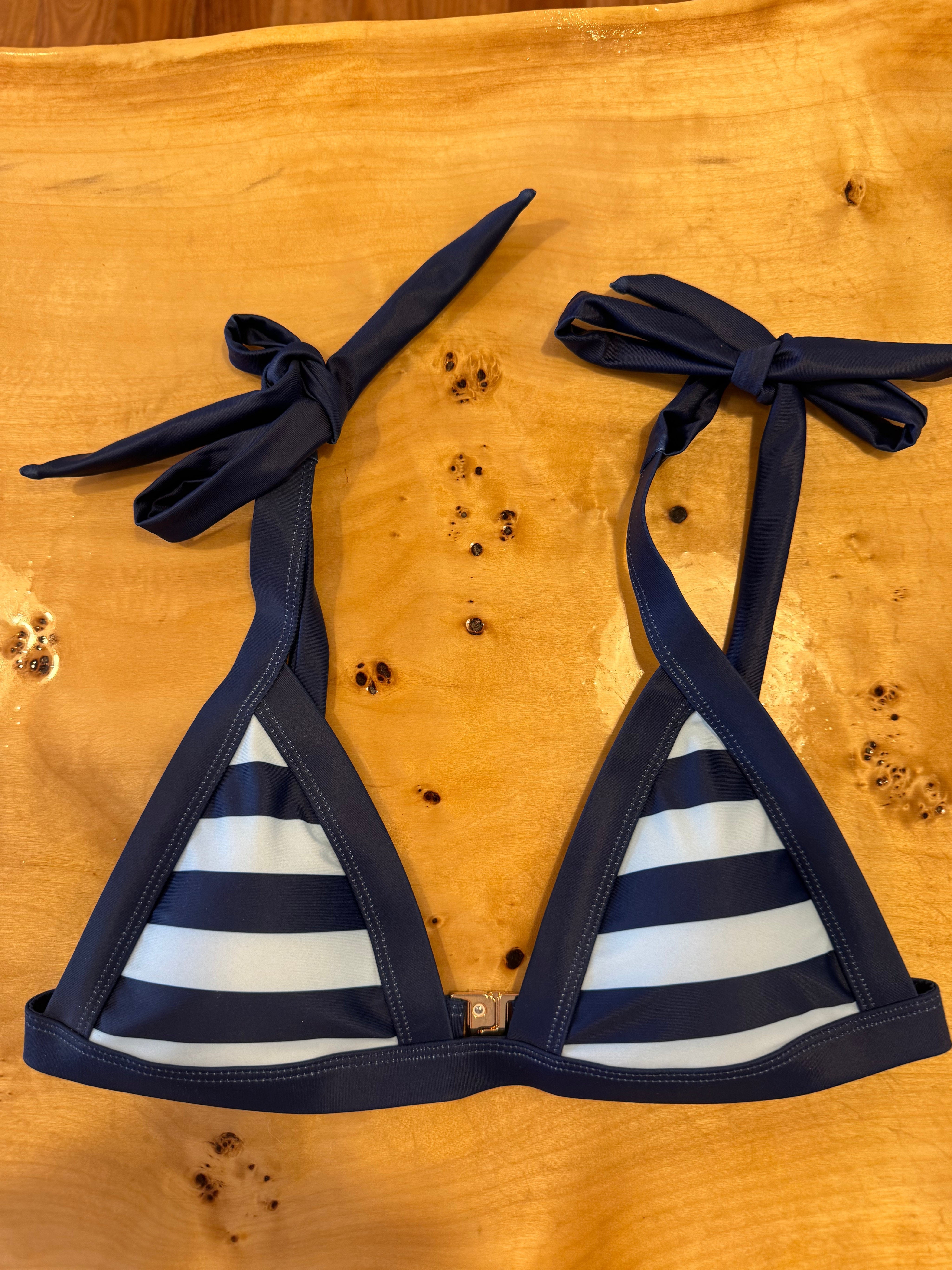 Navy & Light Blue Striped Bikini Top - Local Coast