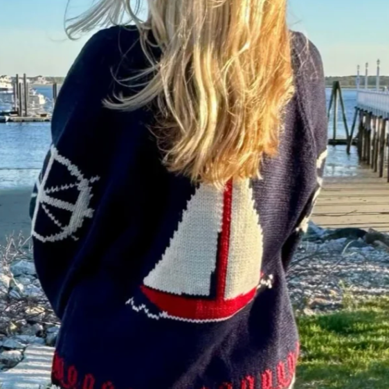 The Coastal Varsity Cardigan with Ships - Local Coast