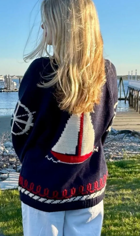 The Coastal Varsity Cardigan with Ships