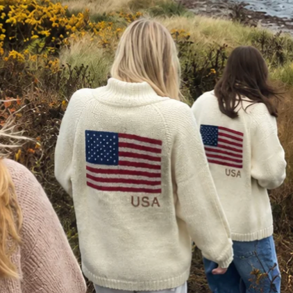 The Varsity Flag Cardigan USA Edition in Ivory - Local Coast