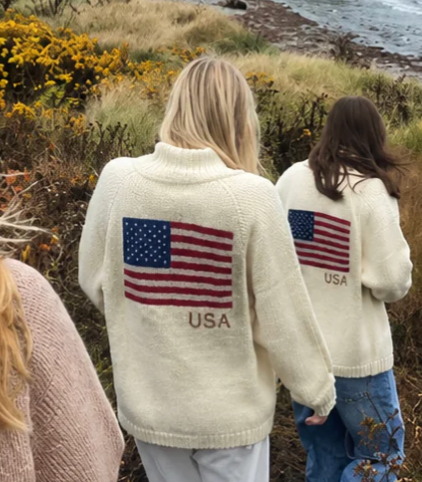 The Varsity Flag Cardigan USA Edition in Ivory